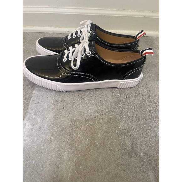 Women's Thom Browne Soft Patent Leather Heritage Black Sneaker Size 11 - Picture 3 of 16